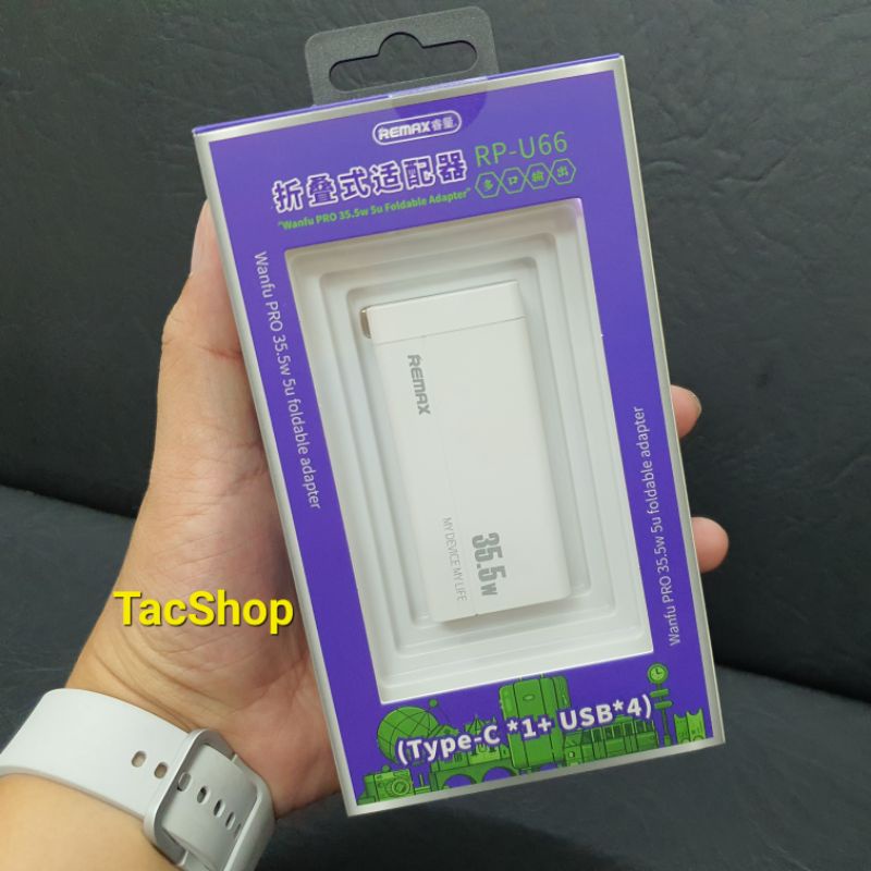 Cốc sạc nhanh 5 cổng sạc 35.5W Remax RP-U66 chính hãng