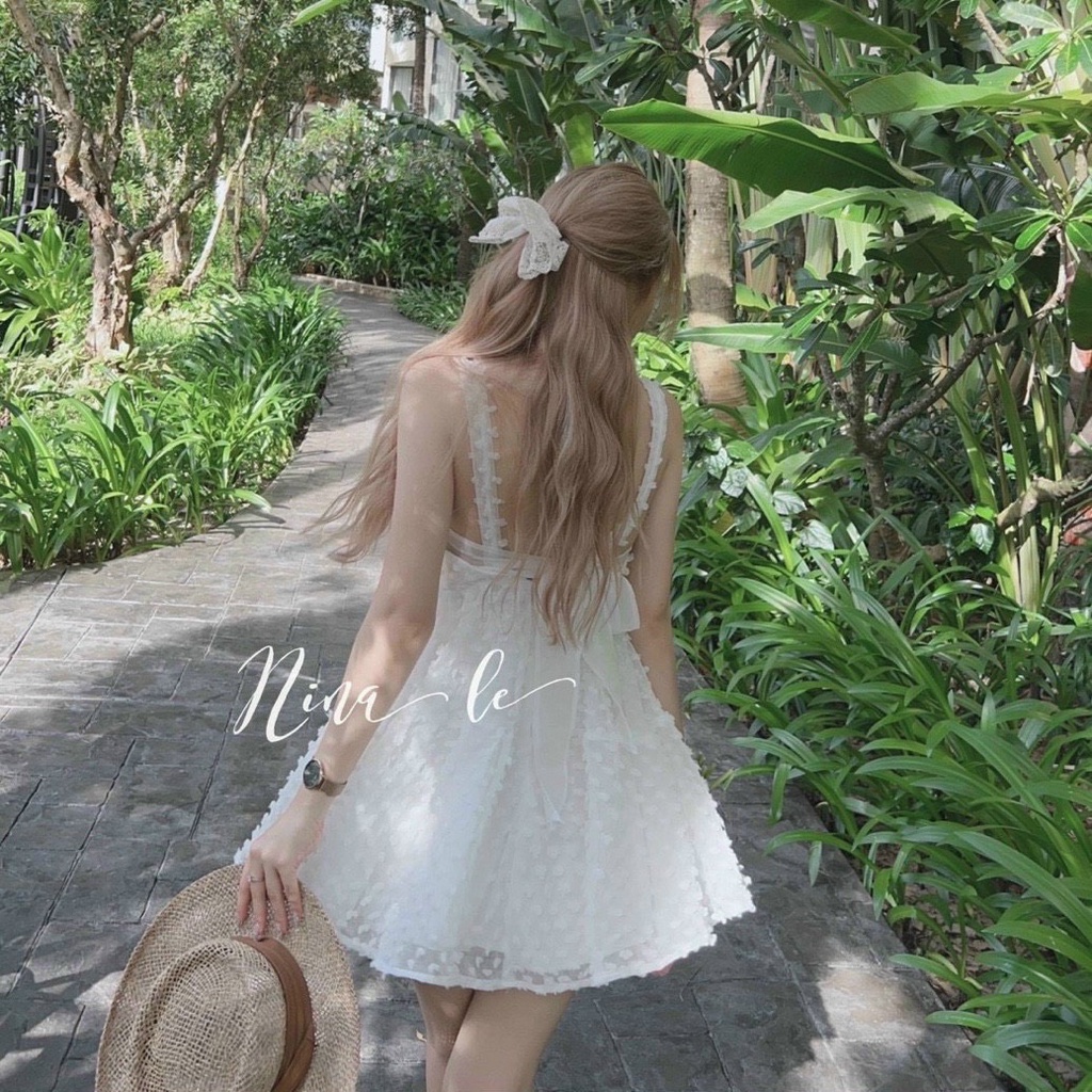 Đầm Thời Trang Nữ- Đầm Xốp Lông Ô Vuông 2 Dây Xoè Cột Nơ Ngay Dây Ngực, Váy Xoè Dễ Thương
