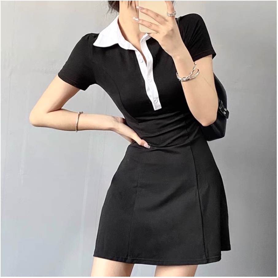 Đầm Polo có cổ Nữ Đen Váy Công Sở Trẻ Trung Thun Suông Ôm Body Thiết Kế Cao Cấp - D0049 | bear.story | BigBuy360 - bigbuy360.vn