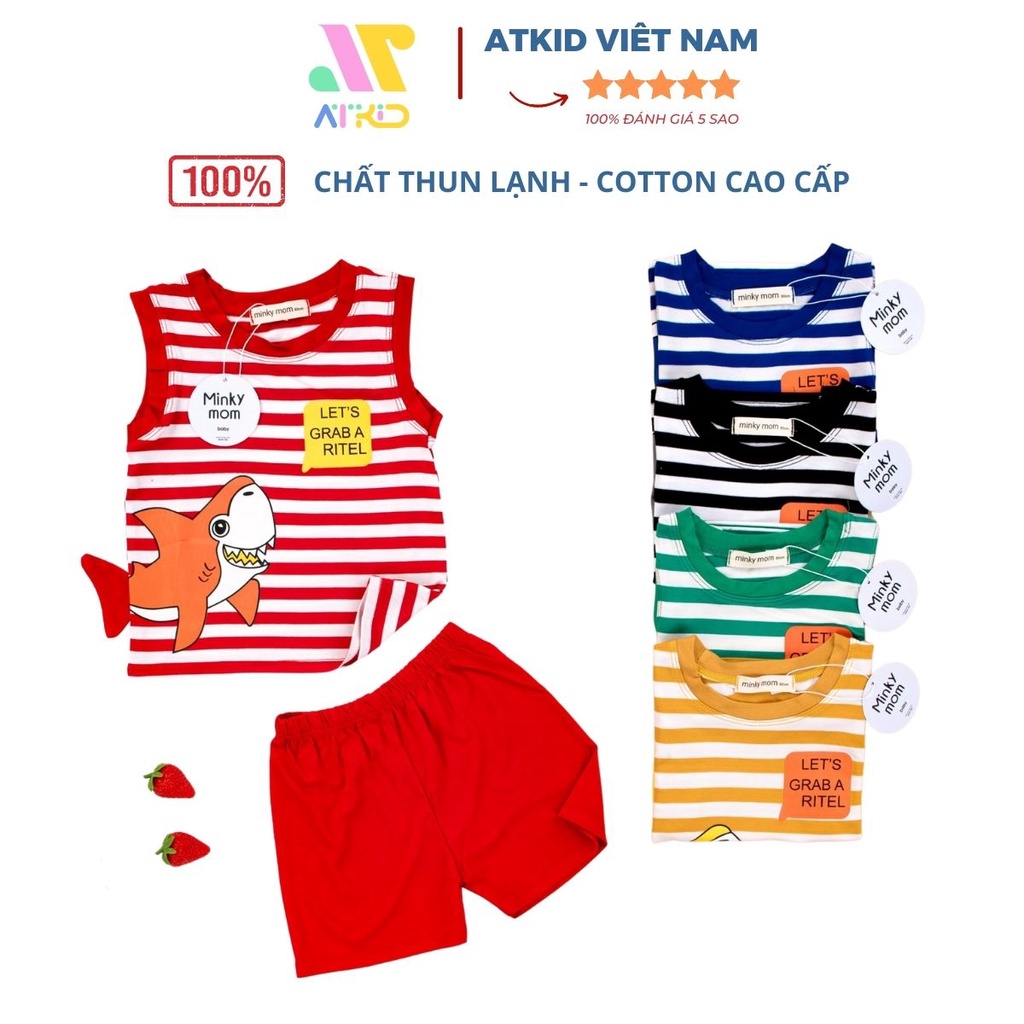 Bộ ba lỗ sọc cá mập cộc tay ATKID cho bé trai bé gái chất liệu cotton thoáng mát