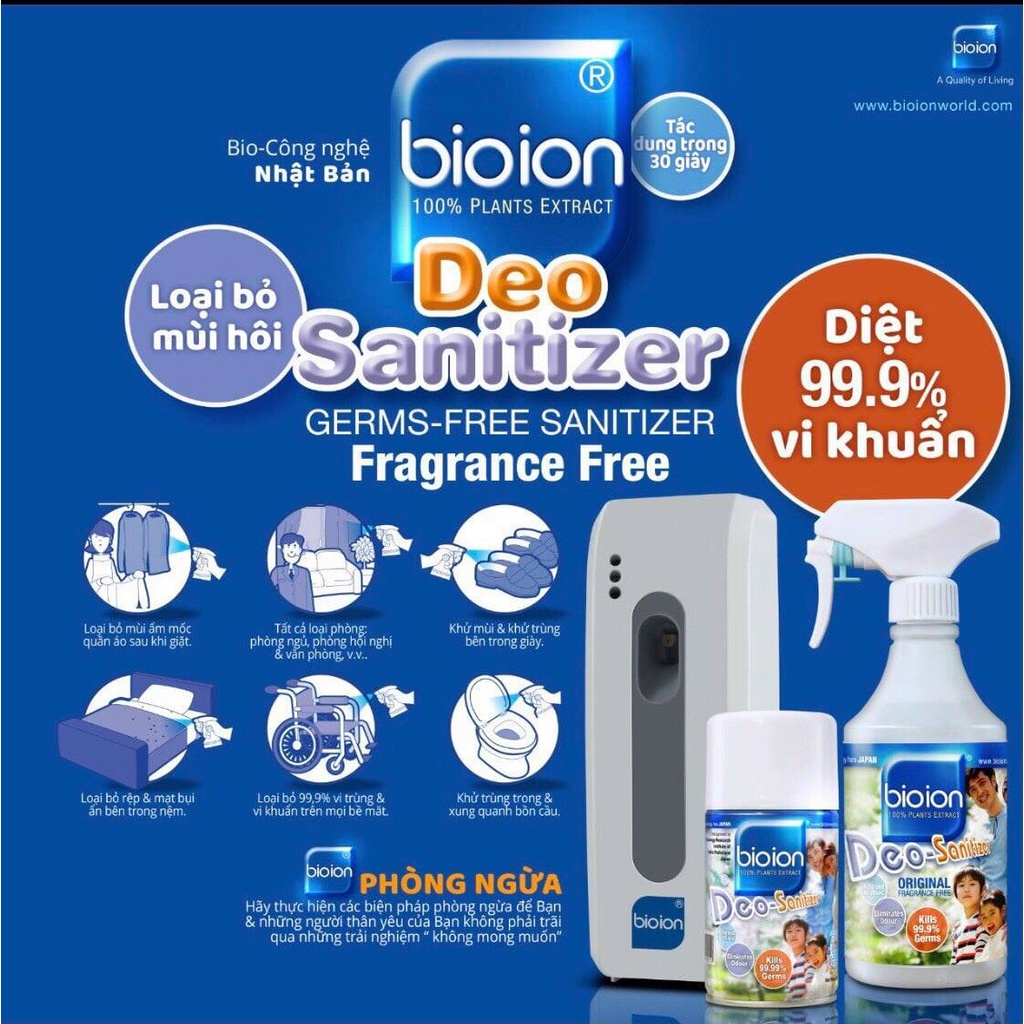 Bình Xịt Tinh Dầu Khử Mùi Diệt Khuẩn BIOION DeO Sanitizer Chai 250ml