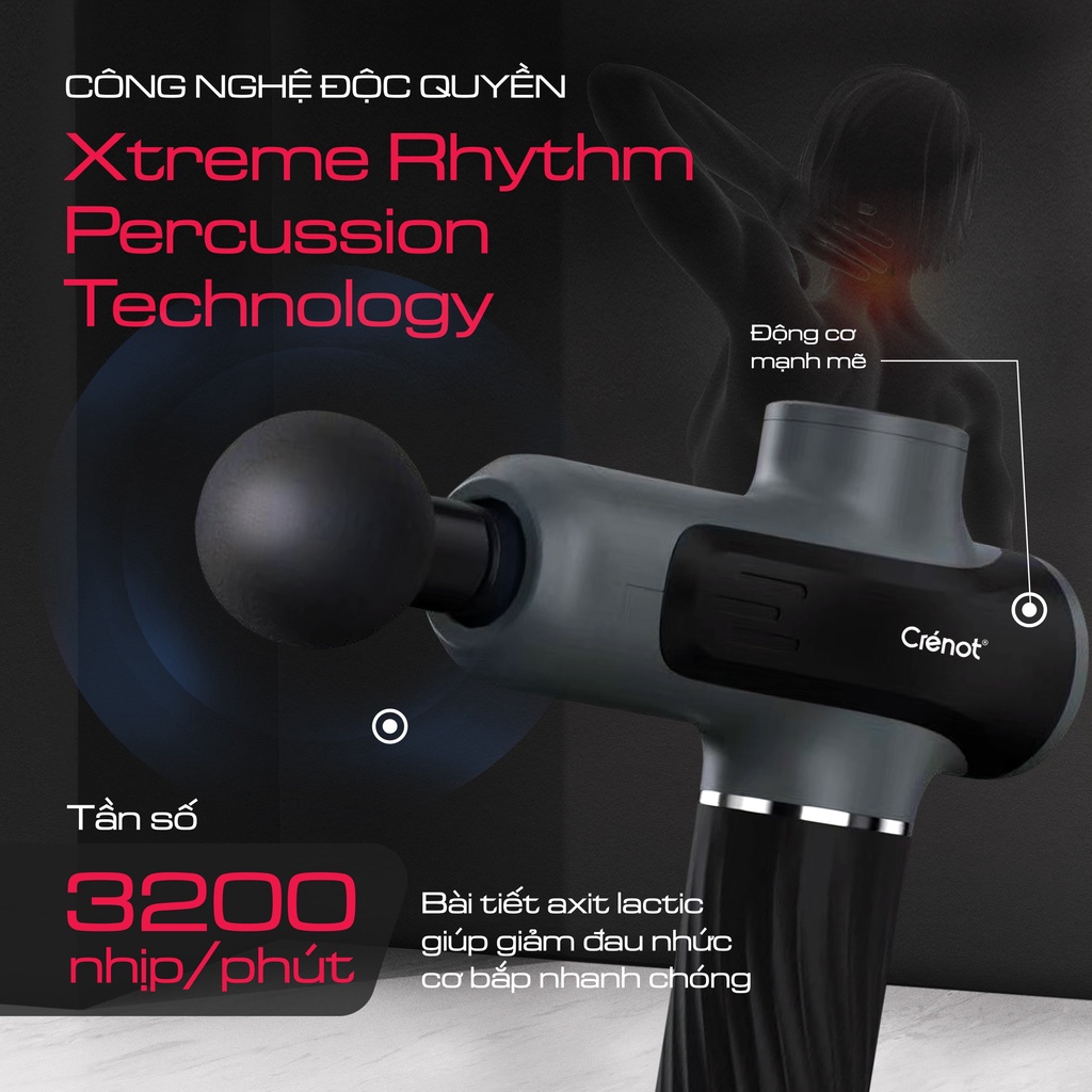 Súng massage cầm tay Crenot Therap M5 máy matxa thư giãn giảm đau nhức toàn thân với 6 đầu mát xa cao cấp và 20 cấp độ