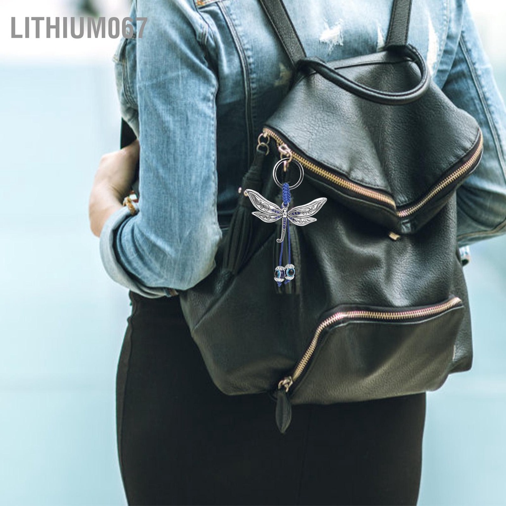 Lithium067 4 cái Chuồn chuồn Mắt ác Móc khóa Màu xanh Dây tết bằng hợp kim Cổ điển Ác Túi Charm Trang trí