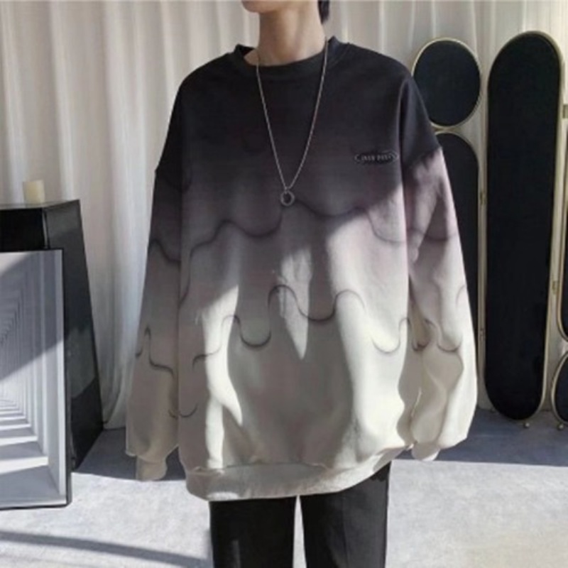 Áo sweater cổ tròn dáng rộng màu gradient thời trang mùa thu cho nam giới