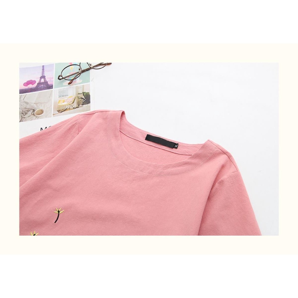 Áo thun tay ngắn dáng rộng in họa tiết thời trang mùa hè cho phụ nữ trung niên