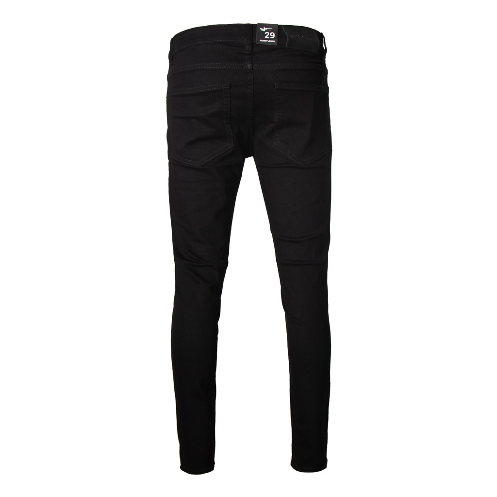 Quần Skinny Jeans Nam-Màu Đen-Rách Ngang Gối-Chất Liệu Cotton Co Giãn-Ống Đứng Dáng-Ống Ôm Chân Chuẩn Skinny