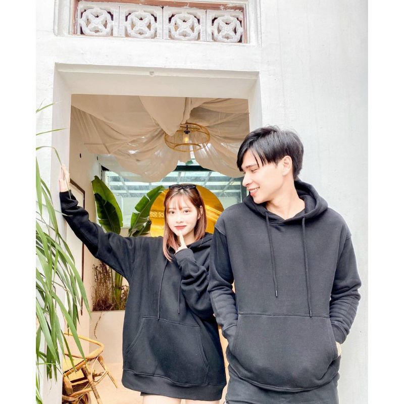 Áo Hoodie Nỉ Trơn Màu Đen Nam Nữ Unisex, Form Rộng Chất Nỉ Bông Cao Cấp size 35-70kg.