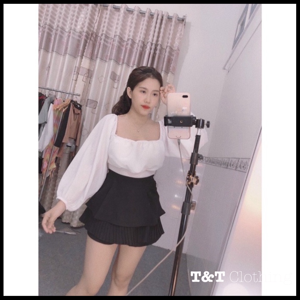 ÁO TIỂU THƯ TAY PHỒNG CỘT NƠ XINH CÓ MOD NGỰC | Áo kiểu nữ cột nơ &amp; Áo croptop - AK0013 | 23tshop