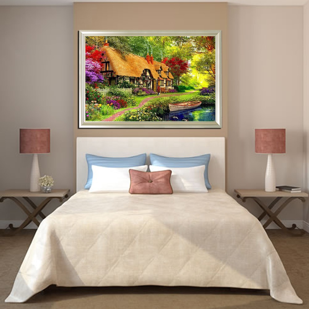 Tranh đính đá hình căn phòng trong vườn hình 5D tự làm dùng trang trí nội thất | BigBuy360 - bigbuy360.vn