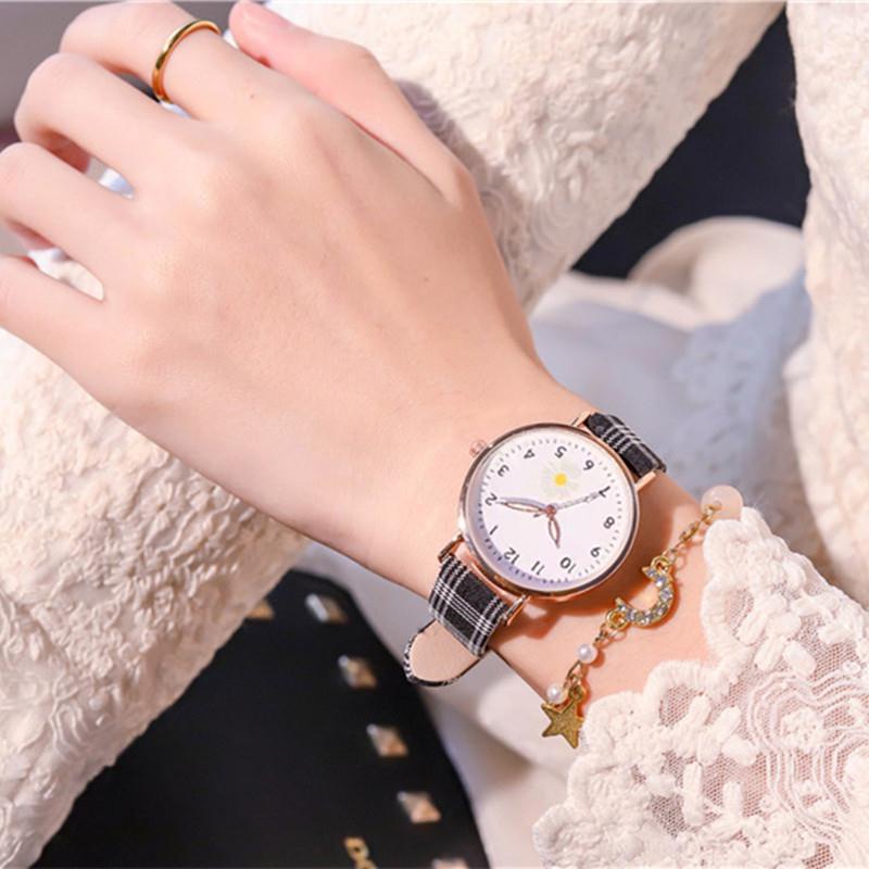 Mới Đồng Hồ Nữ Dây Da Mặt Đá Thạch Anh Phát Sáng