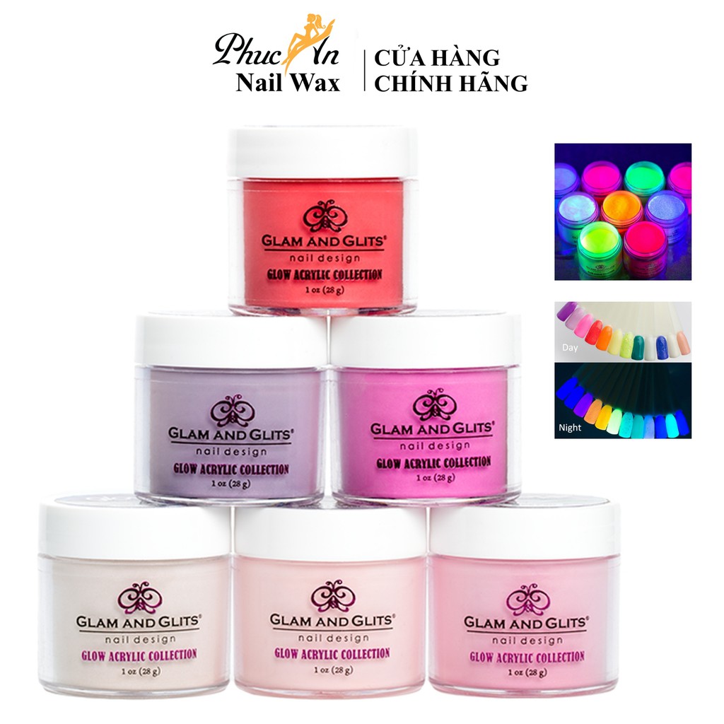 Bột Đắp Đổi Màu Dạ Quang GLOW Glam &amp; Glitzs Chính Hãng USA Phát Sáng , Phúc An Nail Wax