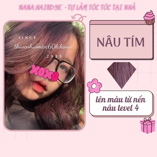 Thuốc nhuộm tóc màu Nâu Tím Trà, Nâu Tím kèm oxy trợ dưỡng găng tay