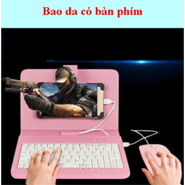 Combo bao da bàn phím kèm chuột + bàn di chuột cho điện thoại, máy tính bảng từ 4.5-8 inch