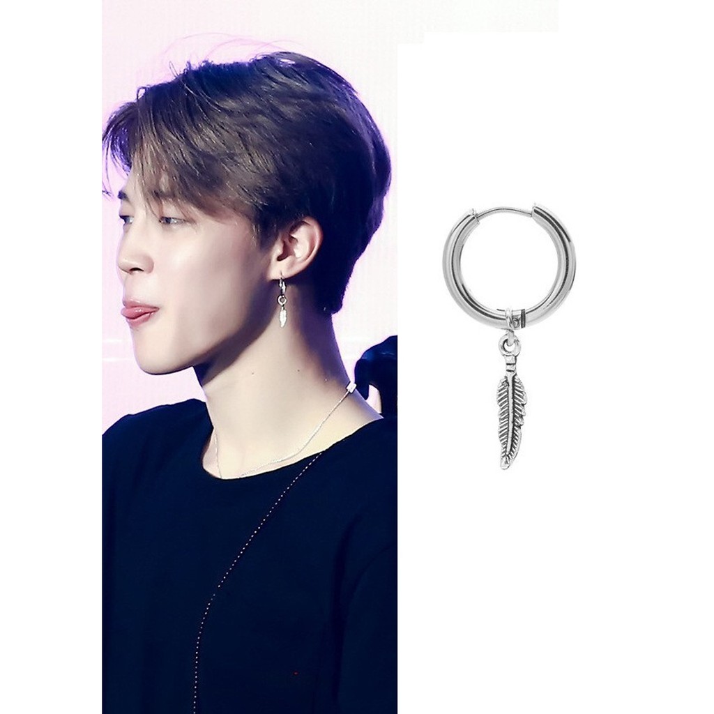 Khuyên tai idol JIMIN BTS khoen tròn mix lông vũ style Unisex