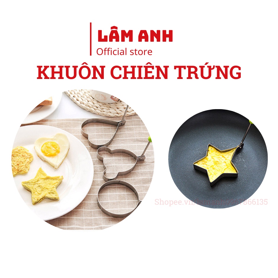 Khuôn Rán Trứng Ốp La, Bánh - Khay Chiên Tạo Nhiều Hình Cute Có Núm Cầm Bằng Inox