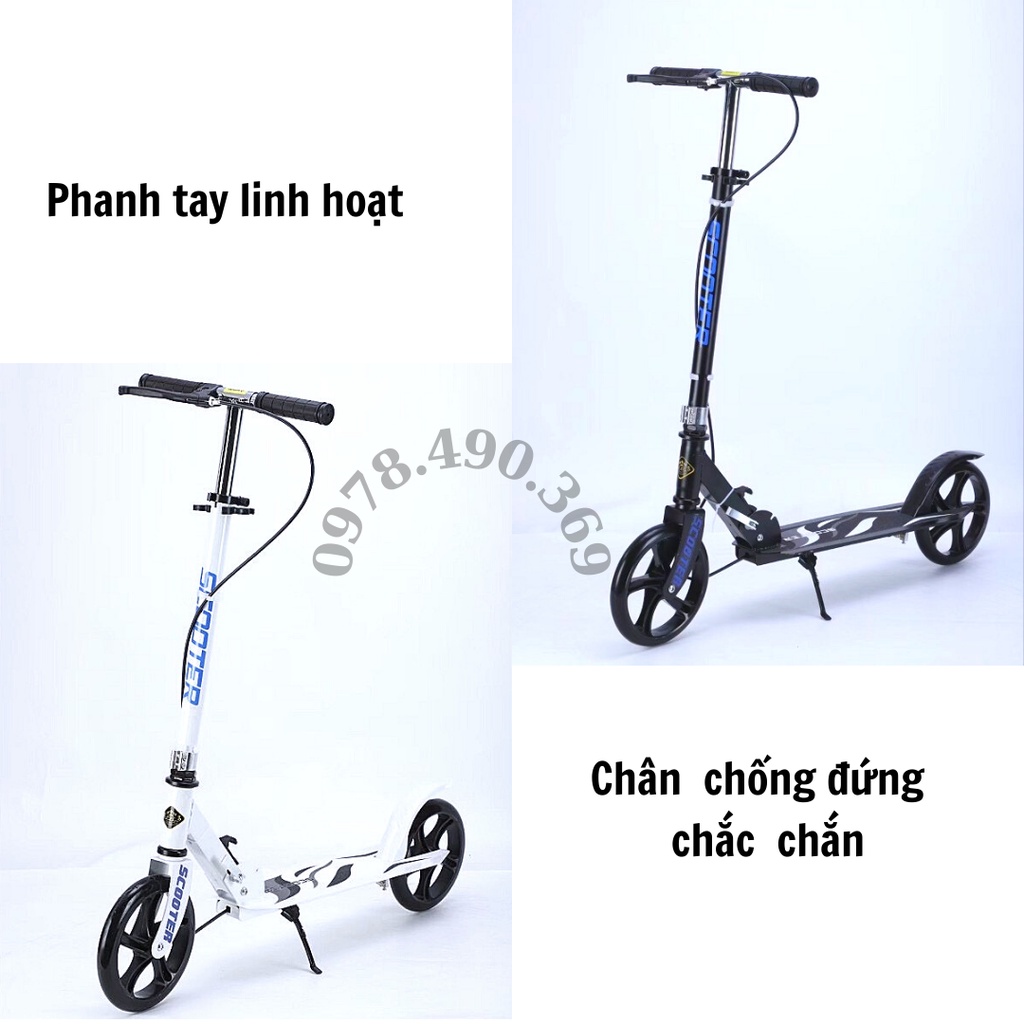 Xe Trượt Scooter cỡ lớn, có phanh tay,chân chống chịu tải đến 150kg cho thiếu niên và người lớn