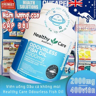 🐳1000mg-400 viên🐳 Dầu cá không mùi Omega 3 1000mg Healthy Care 400 viên 🐳 Odourless Fish Oil 🐳 CÓ BILL CHEMIST ÚC 🐳
