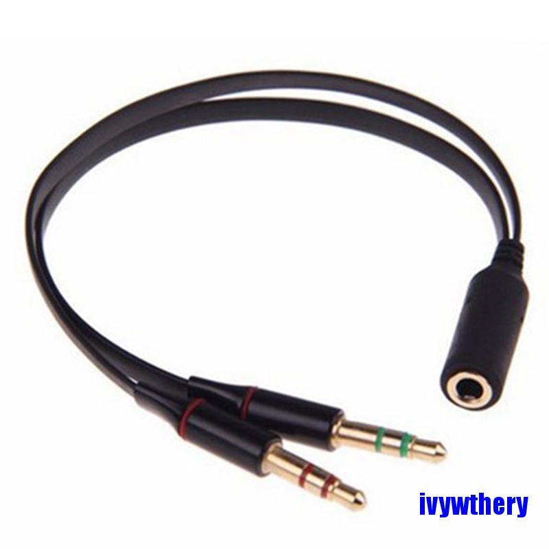 [COD]3.5mm Female To 2 Male Y Splitter Aux Audio Cable PC Headphone Earphone Mic Jack