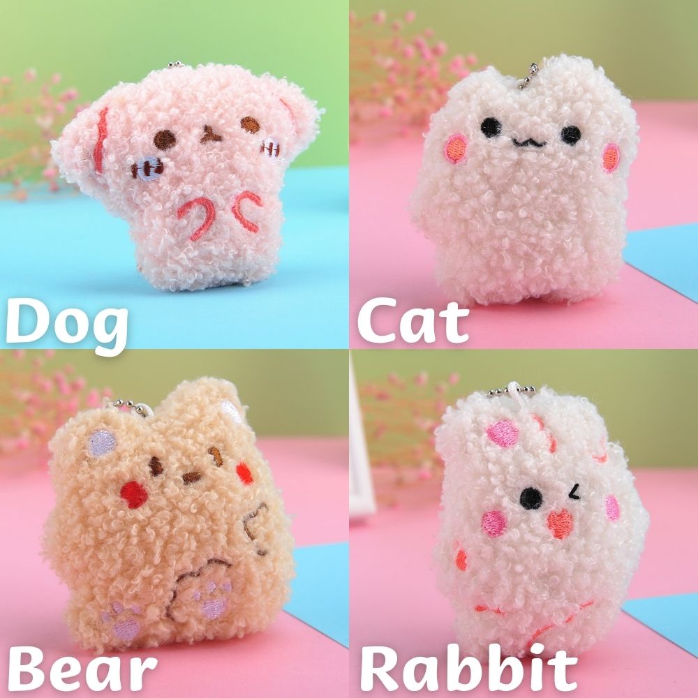 Móc khóa hình búp bê nhồi bông mềm với 4 kiểu cún mèo nhỏ nhắn dễ thương