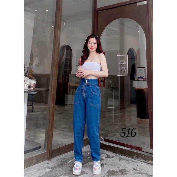 Quần jean baggy nữ ống rộng lưng cao