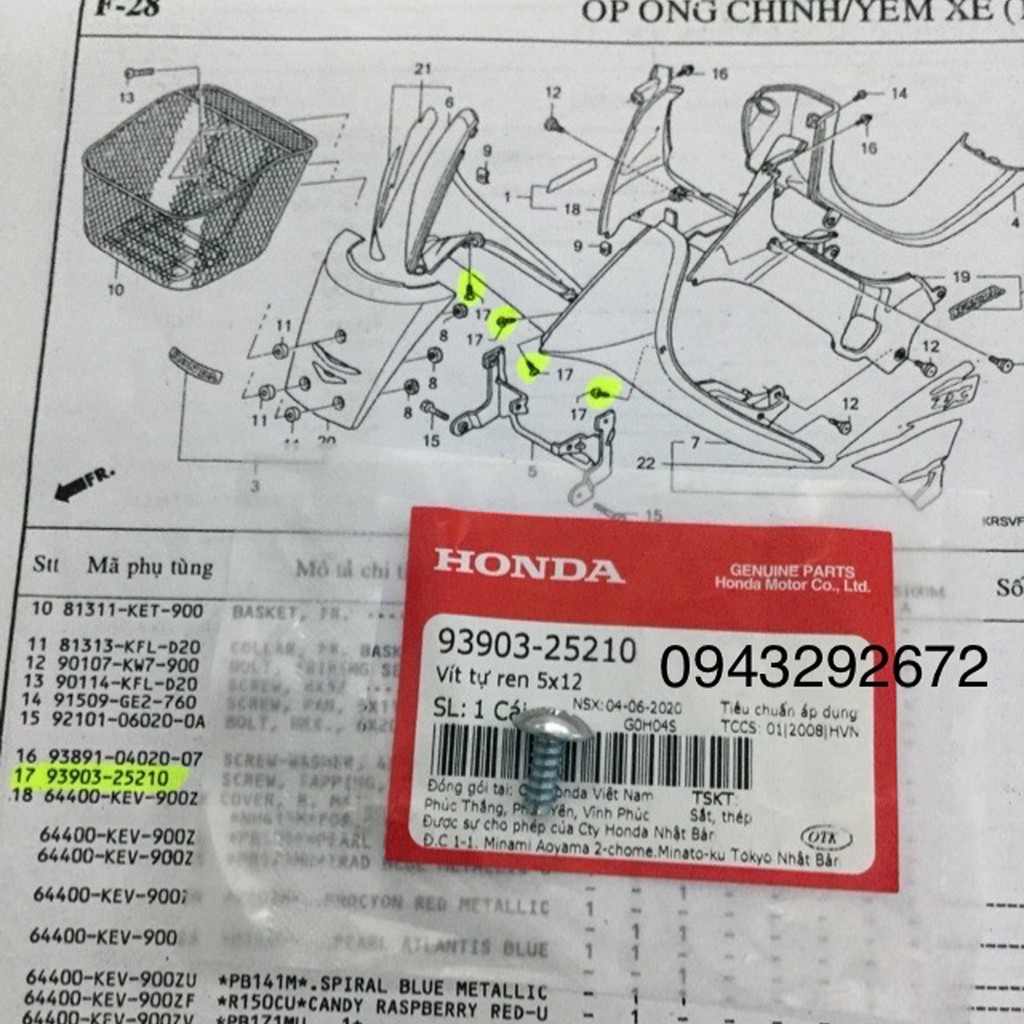 ốc bắt bửng trong xe Wave Honda