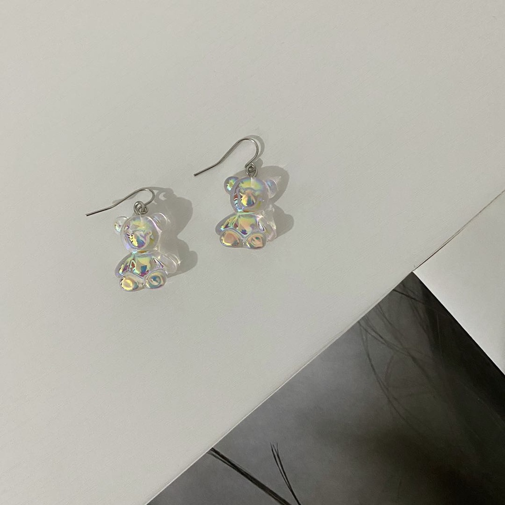 Khuyên tai hình gấu trong suốt nhiều màu laser ngọt ngào cho nữ 22688