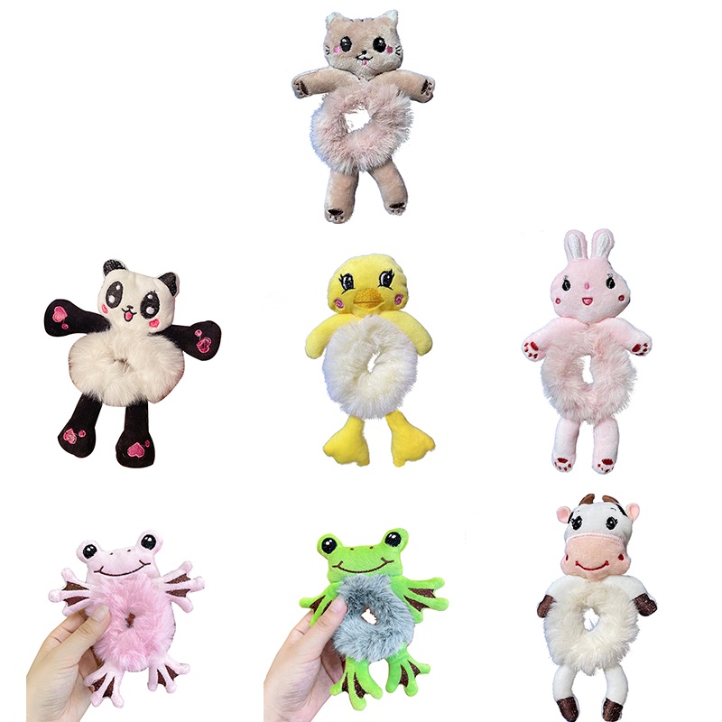 Dây Cột Tóc Co Giãn Hình Gấu Trúc / Thỏ Bằng Lông Nhung Dễ Thương Xinh Xắn