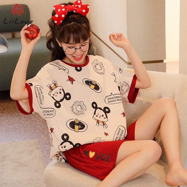 Bộ Ngủ Nữ Cao Cấp, Bộ Mặc Nhà Quần Đùi Chất Cotton Xước Siêu Mềm Mát, Năng Động Cá Tính -  Hàn Quốc