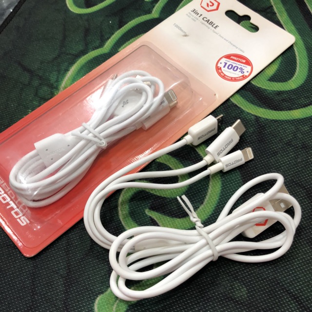 Dây sạc 3 đầu protos: iphone+micro usb+ type c