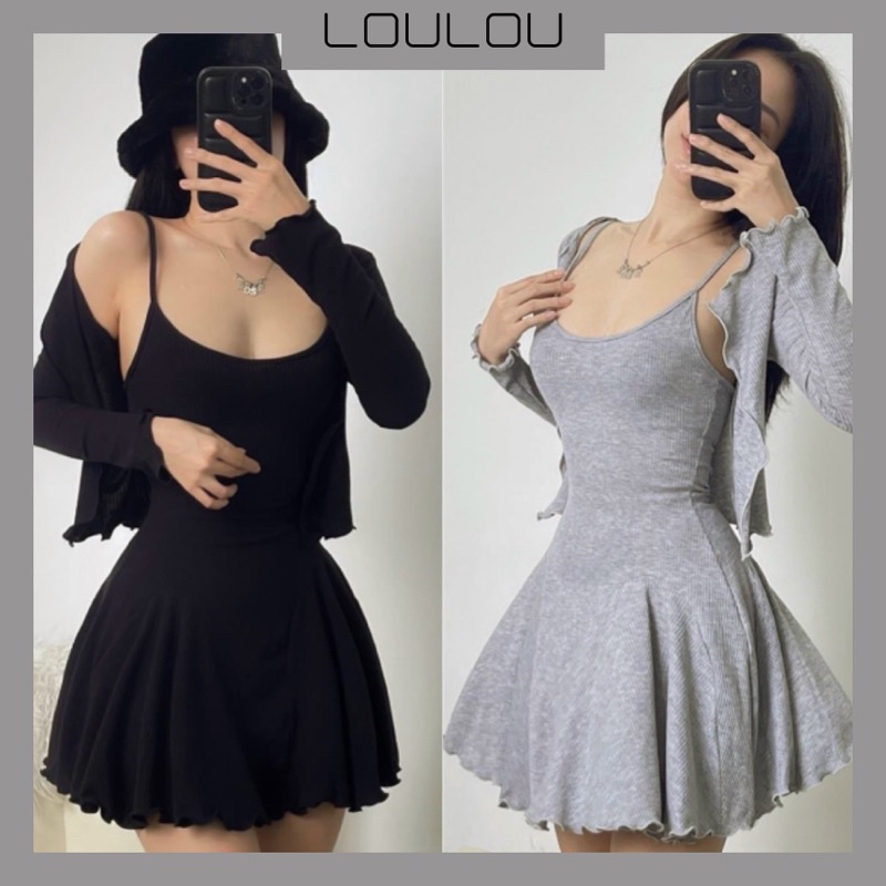 Đầm Thun Lụa Tà Xếp Ly Kèm Khoác Ngoài D61