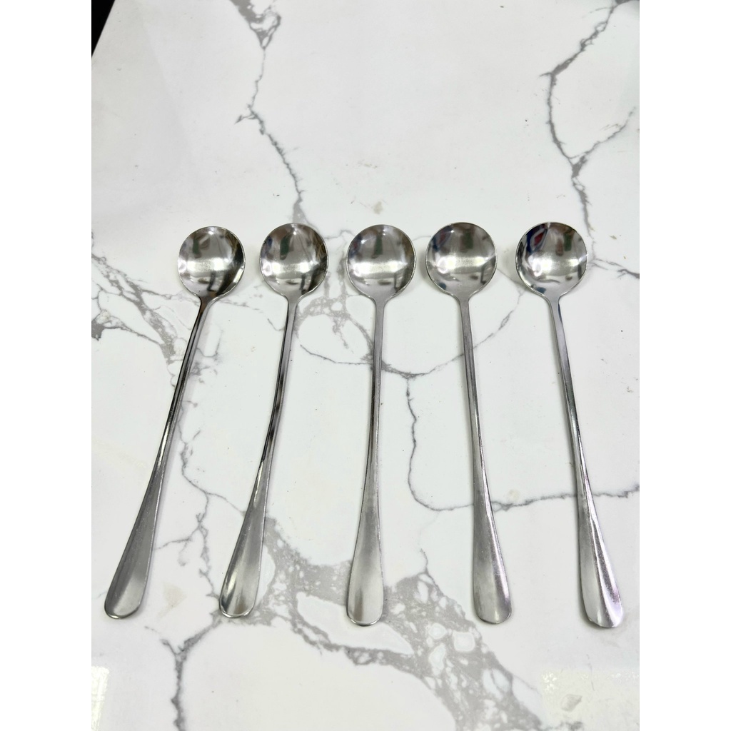 Bộ thìa muỗng inox cán dài đầu tròn 100% inox Sài Gòn 01 sáng bóng đẹp cao cấp dày dặn dài 18,5cm
