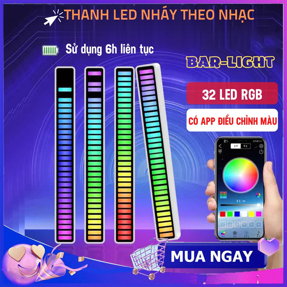 Thanh đèn led RGB 16 triệu màu cảm biến âm thanh nháy theo nhạc + APP đèn led trang trí