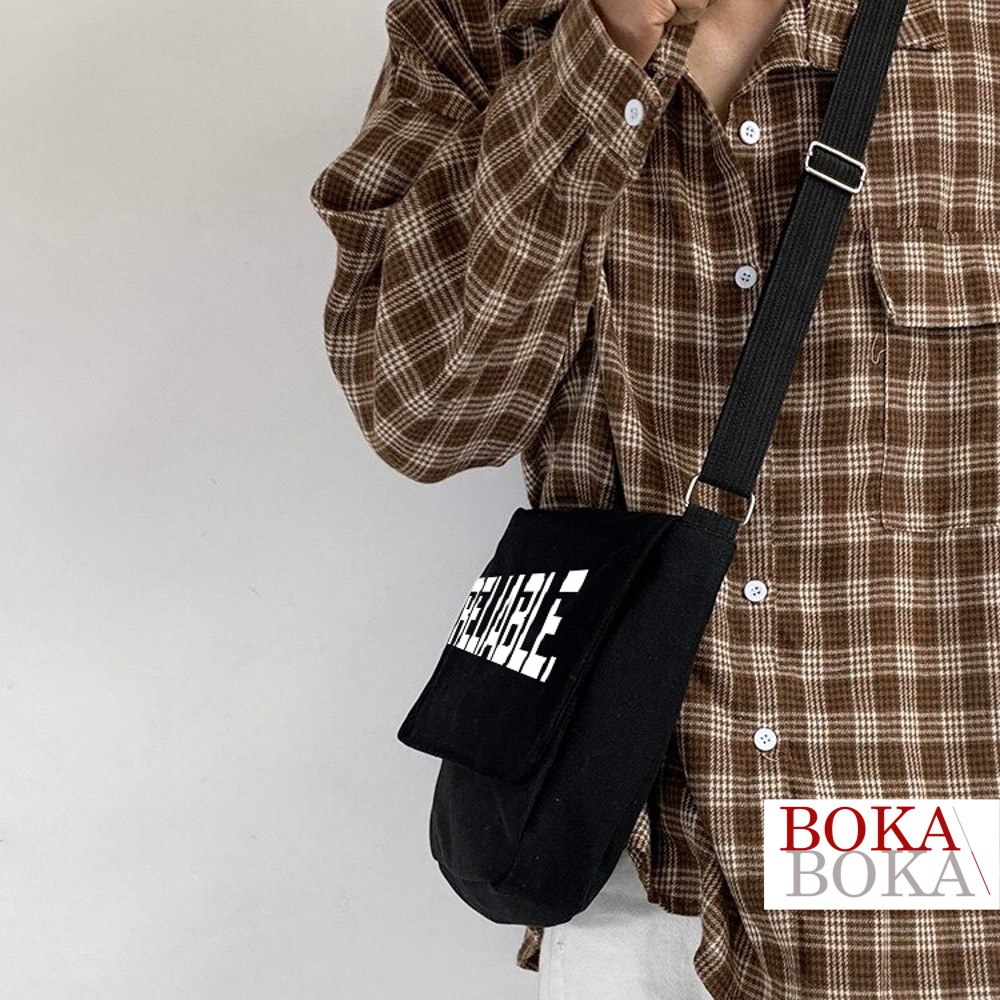 Túi vải đi học Vải Canvas Đeo Chéo In Chữ Reliable Unisex Nam Nữ