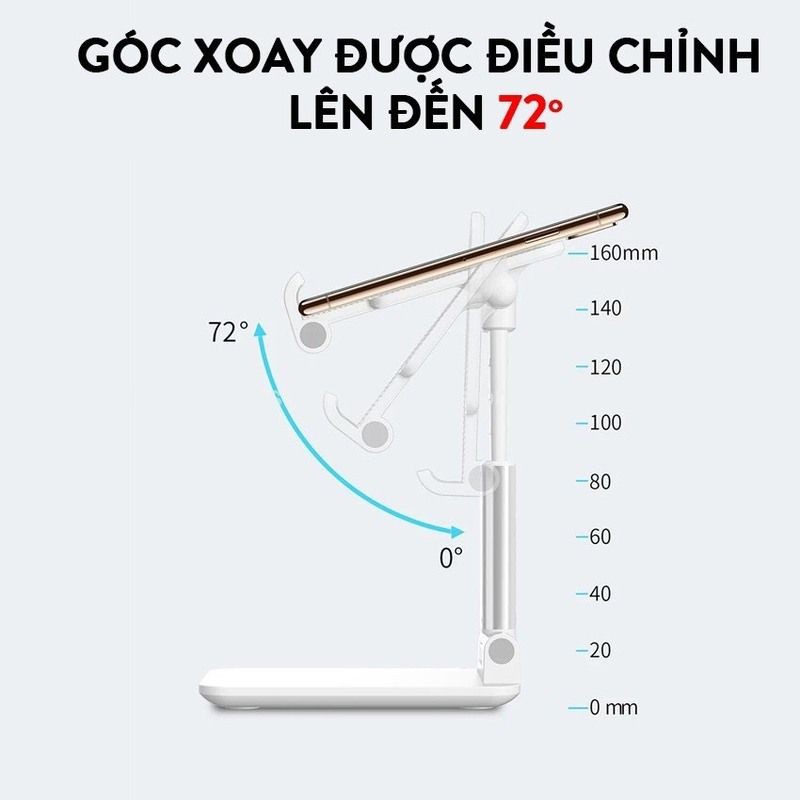 Giá đỡ điện thoại để bàn dành cho ipad, máy tính bảng, điện thoại có thể gập gọn và tăng giảm độ cao