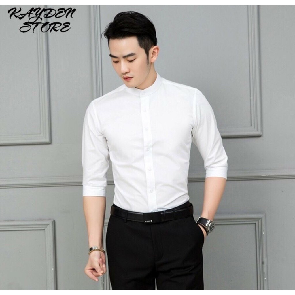 Sơ mi nam trơn ZA-RA dài tay cổ trụ cao cấp - Hàng xuất dư