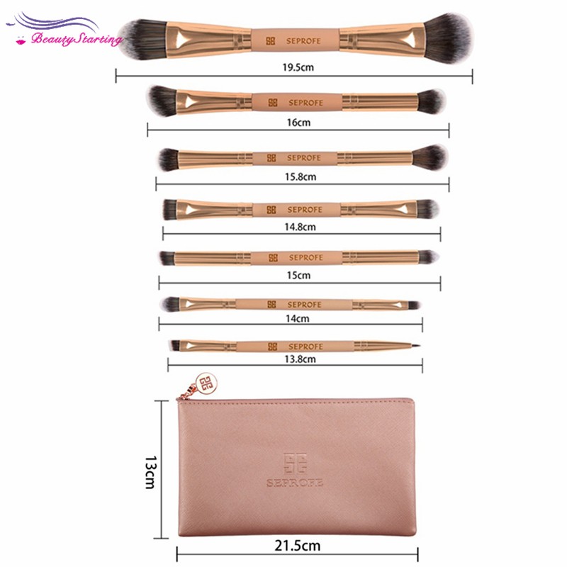 (hàng Mới Về) Bộ 7 Cọ Trang Điểm Seprofe Hai Đầu Màu Vàng Hồng Kèm Túi Đựng | BigBuy360 - bigbuy360.vn