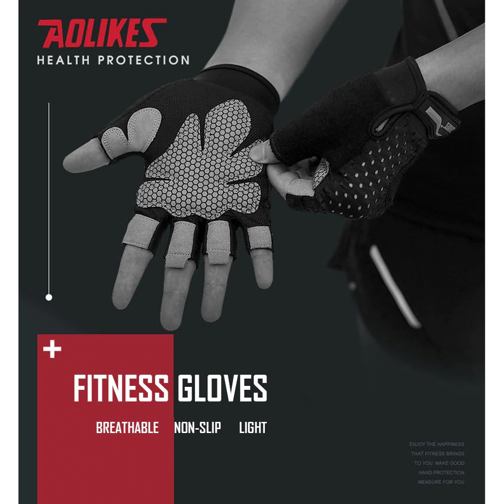 Găng tay tập gym AOLIKES A-113 nửa ngón cao cấp half finger fitness gloves