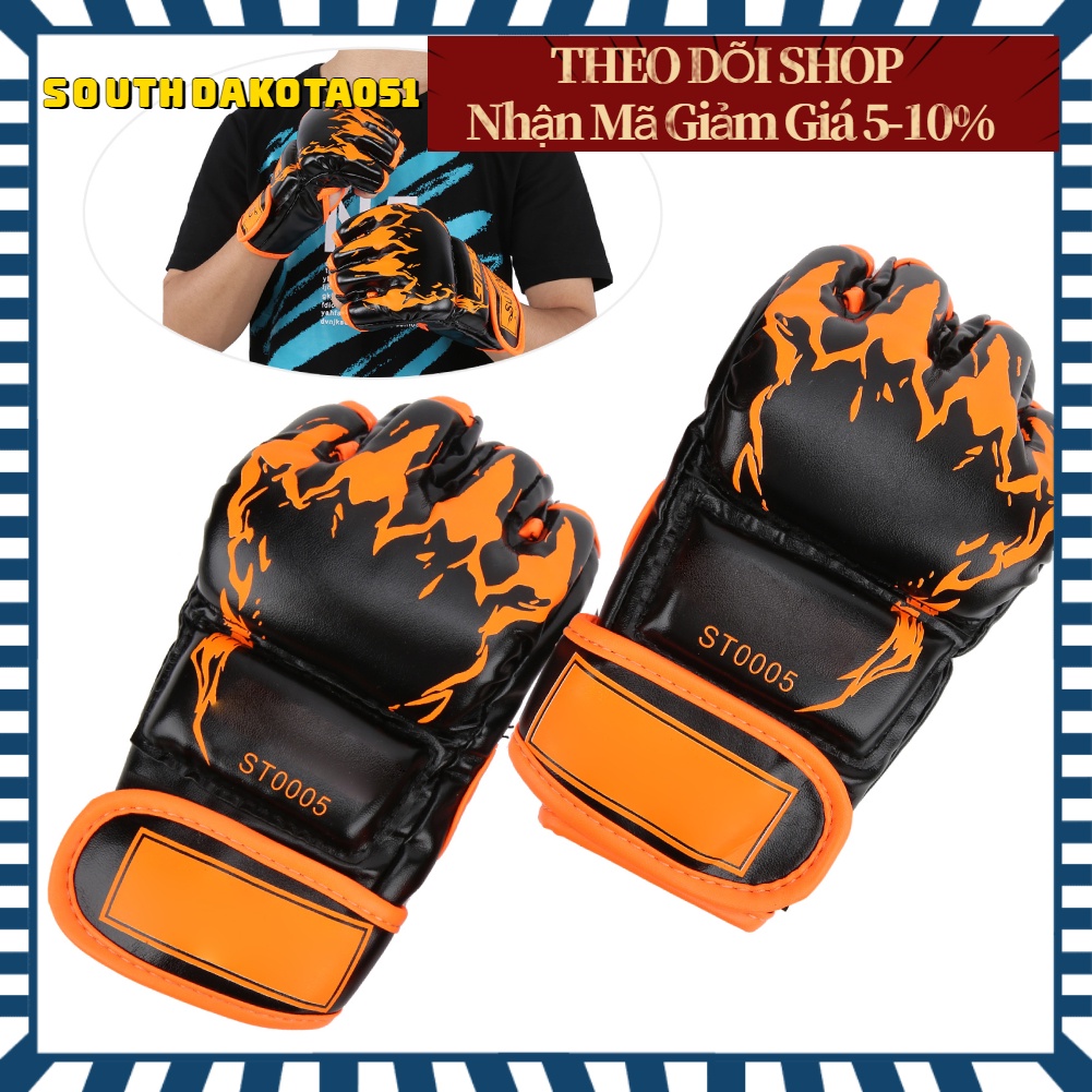 Găng tay đấm bốc hở ngón cao cấp Bằng Da PU - Thiết bị đấm bốc dành cho boxing, mma, đối kháng, sparring, trainning Chuyên Nghiệp