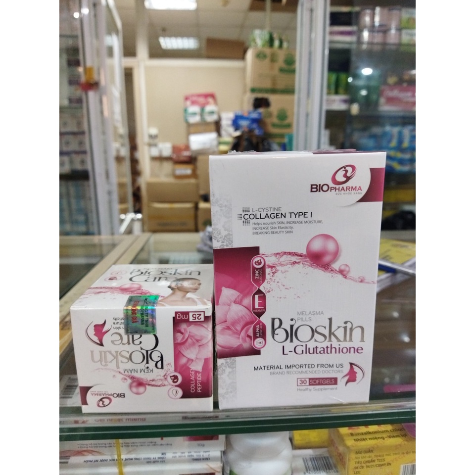 Viên uống trắng sáng da Bioskin - Glutathione - Giảm nếp nhăn, chống lão hóa da, làm trắng sáng da.