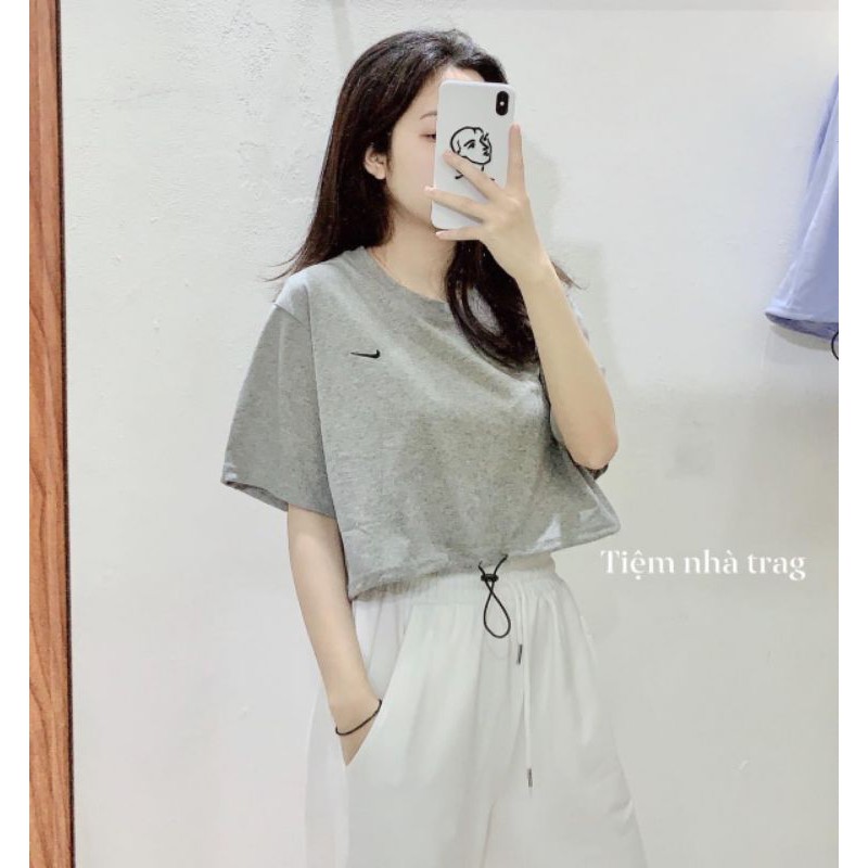 [Rẻ Vô Địch] Áo thun cotton tay lỡ Unisex -- Áo crt rút dây thêu tích