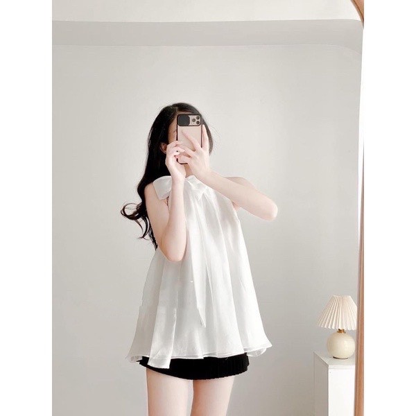 HÀNG SẴN] ÁO YẾM VOAN TƠ 2 lớp kèm dây thắt tiểu thư hàng thiết kế mềm mịn