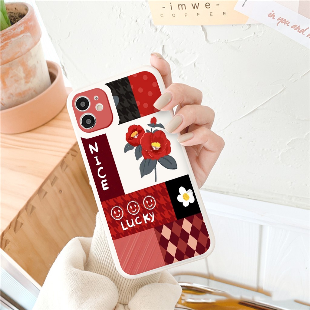 Ốp lưng iphone 11 ốp iphone hoa đỏ coque vuông cạnh 6s/6plus X Xr Xs Max 12 pro Max  11pro 11promax 13 pro max