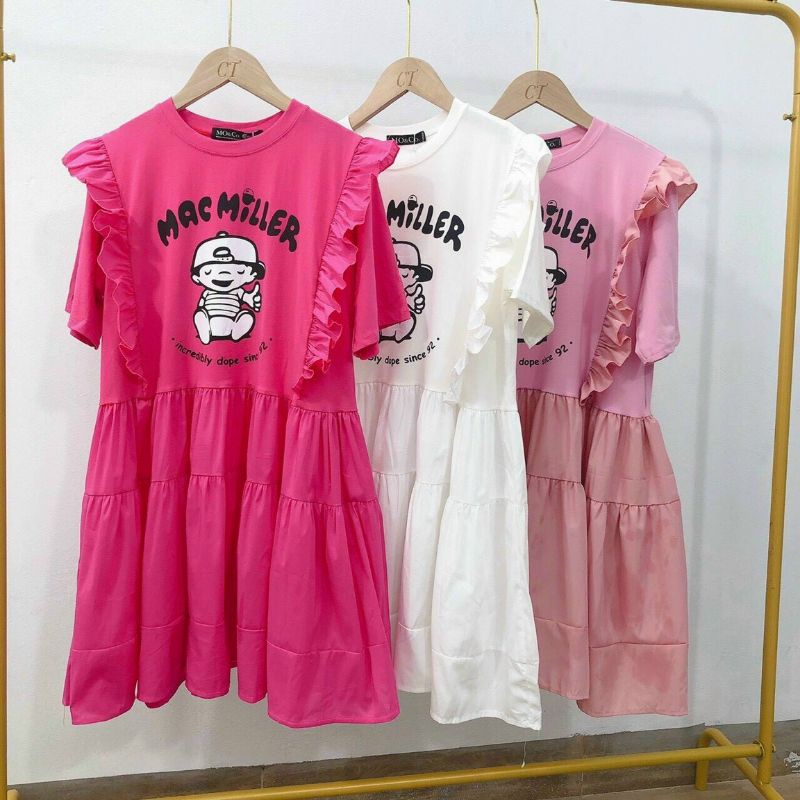 Đầm babydoll in hình baby form rộng siêu cưng