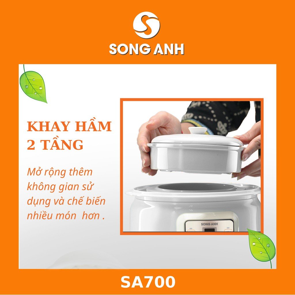 Nồi Hầm Cháo Chậm, Nồi Nấu Chậm Ninh Xương Chưng Yến Hấp Cách Thủy Đa Năng 1,5L Song Anh