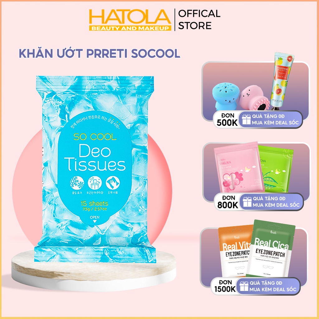 Khăn giấy làm mát khử mùi Prreti khăn ướt mềm mịn tiện lợi gói 15 tờ Hatola | BigBuy360 - bigbuy360.vn