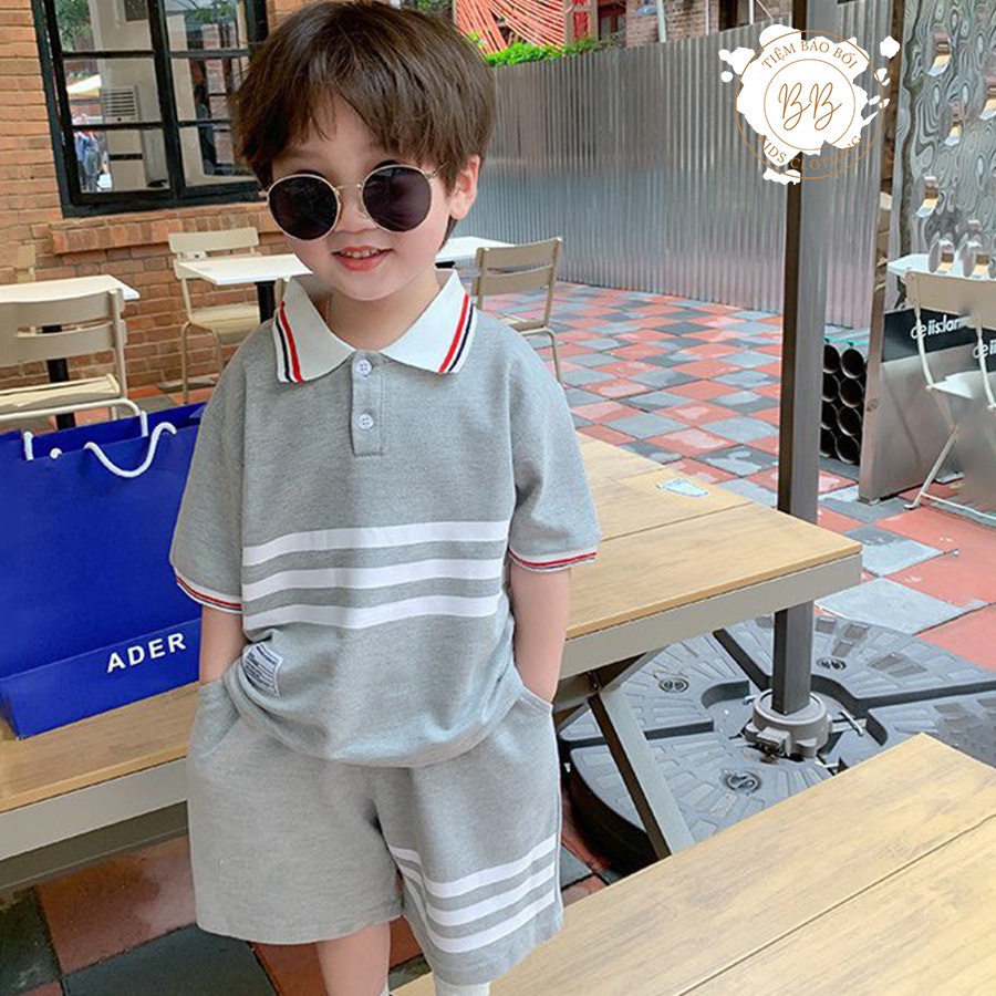 Bộ quần áo cho bé trai cổ polo chất vải lascote cho hè năng động củaTiệm Bảo Bối