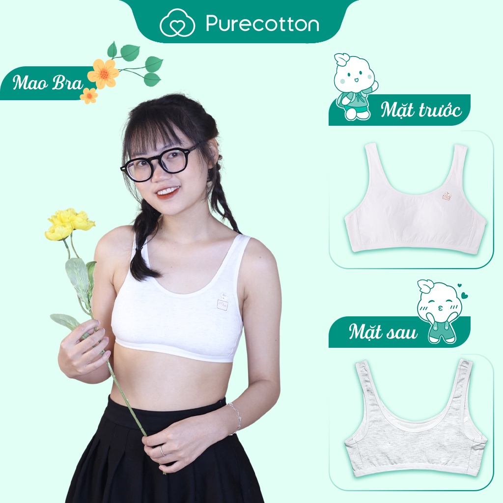 Áo lá học sinh Purecotton MÀU XÁM cho bé gái mới lớn chất liệu cotton cao cấp kiểu dáng chui đầu không đệm PC023