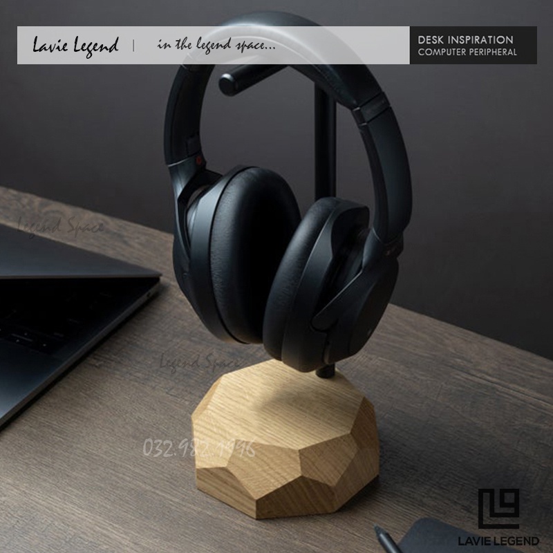 Giá Treo Tai Nghe Chụp Tai Đế Gỗ Walnut Nguyên Khối, Thân Treo Kim Loại Decor Bàn Làm Việc - Giá Đỡ Tai Nghe Vintage