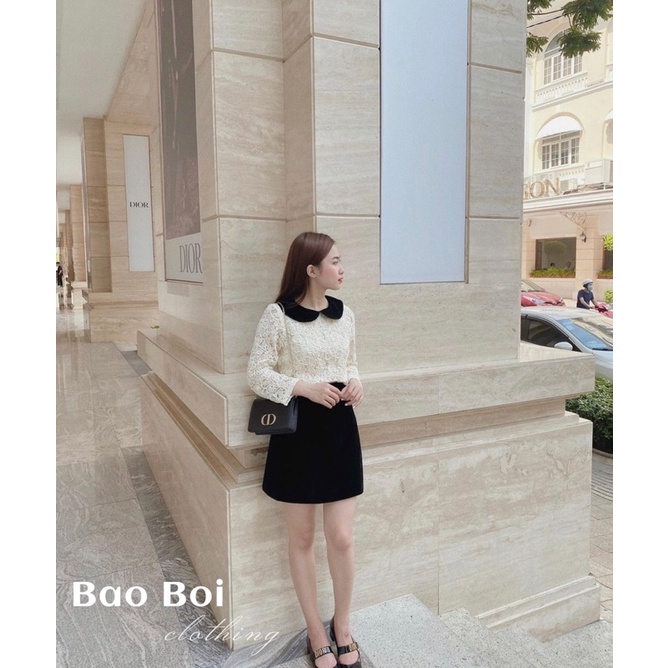 Áo sơmi ren cổ nhung