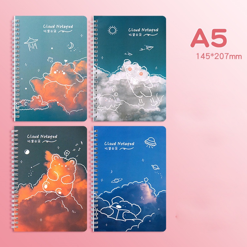 Sổ Tay Ghi Chép, Sổ Lò Xo A5 Cartoon Nhiều Màu Sắc, 120 Trang, Ruột Kẻ Ngang